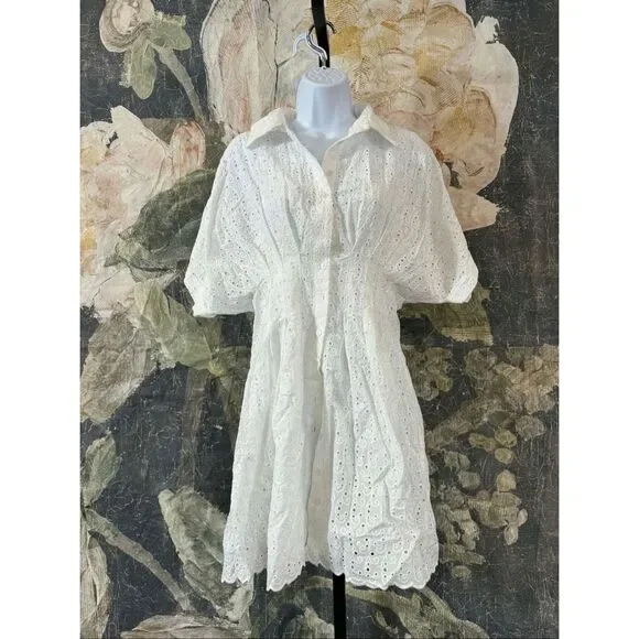 New Anthropologie The Tobie Eyelet Mini Shirt Dress by Exquise Size M - Picture 10 of 12